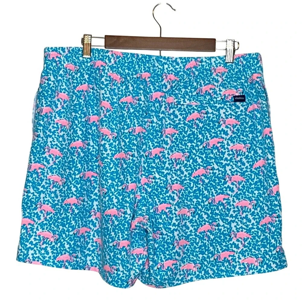 Chubbies Mens Swim Trunks XXL 5.5 Inseam Blue Pink Flamingos Lined Elastic Waist